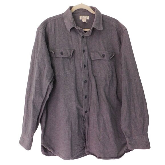 Vintage LL Bean Shirt Mens XL Heavy Chamois Shirt Flannel Button Down Gray